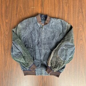 Varsity Two-Tone Bomber Jacket in Blue and Green